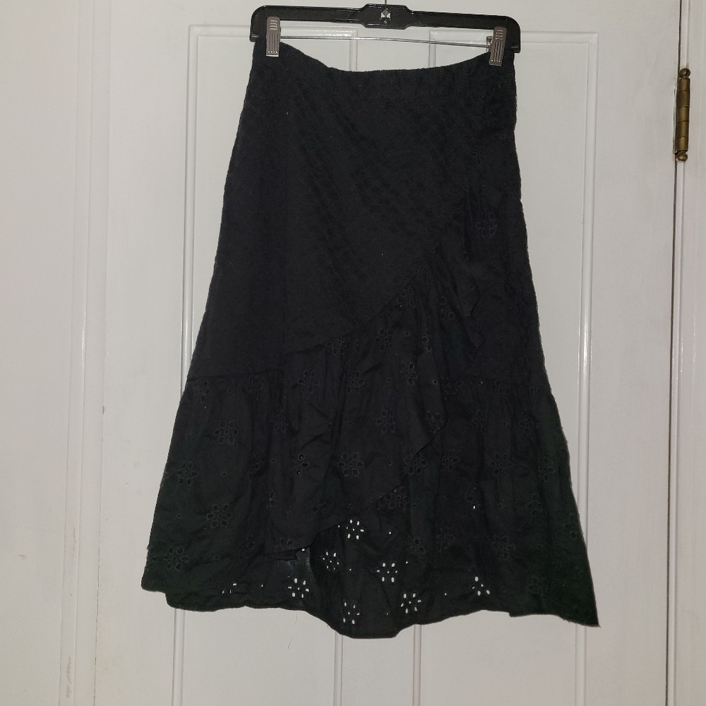 Loft black eyelet ruffle skirt